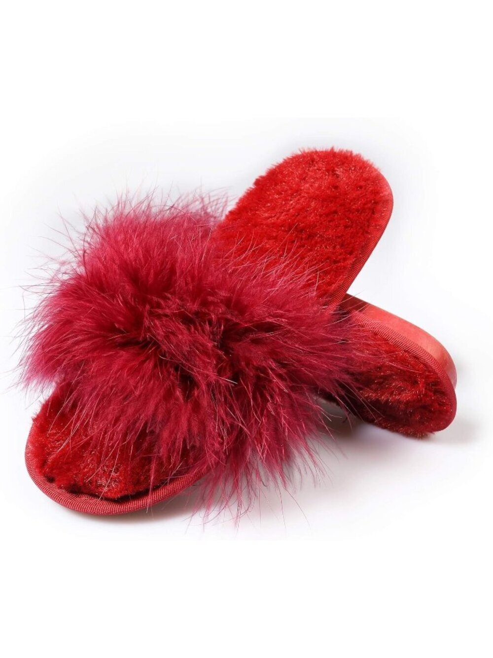 Womens Burgundy Furry Fuzzy Memory Foam Fluffy House Open Toe Soft Slipper Shoes